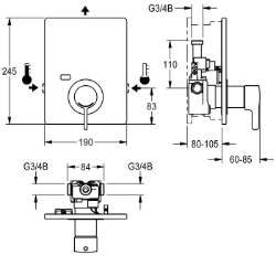 Picture of KWC F5LT2007 Thermostat-Einbaubatterie Zusätzliche Verbindungen:nein, mit Rückflussverhinderer:ja, Ausführung Einbauarmatur:F-Set, Art.Nr. : 2030066501