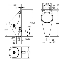 Bild von KWC CAMPUS CMPX538E Urinal Anschlussgröße:G 1/2 B, Material:Edelstahl, Materialtyp:1.4301 Chromnickelstahl V2A, Art.Nr. : 2000100769