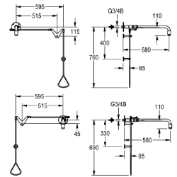 Bild von KWC FAID0004 Notdusche mit Zugstange Farbe:grün, Ausladung des Auslaufs:588 mm, Art Des Anschlusses:Wandanschluss, Art.Nr. : 2030019057