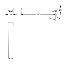 Picture of KWC ASEM1004 Auslauf, 250 mm Ausladung des Auslaufs:250 mm, Art des Auslaufes:Wandauslauf, Volumenstrom bei 3 bar:0.1 l/s, Art.Nr. : 2030050086