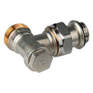 Bild von Honeywell Resideo -  Regelbare Rücklaufverschraubung Verafix-E, MS vernickelt, Eck, DN 15, AG 3/4", Weichdichtung, Art.Nr. : V2437E0015