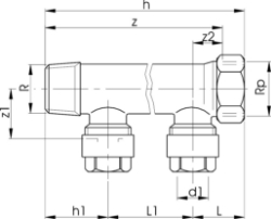 Bild von +GF+ INSTAFLEX Verteiler 90° Messing 3/4" (DN 20), d mm: 16, Art.Nr.: 760857063