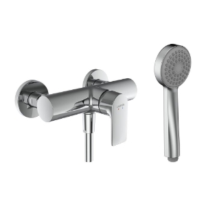 Bild von LAUFEN - CITYPLUS - Duschenmischer, Anschlussdistanz 153 mm, mit Verschraubungen, mit Kunststoffschlauch 1500 mm, mit Handbrause Stella 80 1F, Chrom, Art.Nr. :HF505350100000