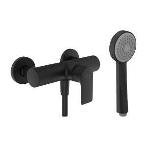 Bild von LAUFEN - CITYPLUS - Duschenmischer, Anschlussdistanz 153 mm, mit Verschraubungen, mit Kunststoffschlauch 1500 mm, mit Handbrause Stella 80 1F, PVD Titanschwarz matt, Art.Nr. :HF505350428000