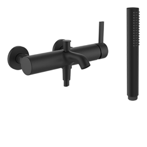 Bild von LAUFEN - KARTELL LAUFEN - Bademischer, Anschlussdistanz 153 mm, Ausladung 170 mm, mit Verschraubungen, mit Kunststoffschlauch 1800 mm, mit Handbrause TwinStick, PVD Titanschwarz matt, Art.Nr. :H3213370811421