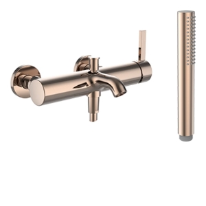 Bild von LAUFEN - KARTELL LAUFEN - Bademischer, Anschlussdistanz 153 mm, Ausladung 170 mm, mit Verschraubungen, mit Kunststoffschlauch 1800 mm, mit Handbrause TwinStick, PVD Rosegold, Art.Nr. :H3213370821421