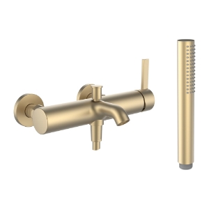 Bild von LAUFEN - KARTELL LAUFEN - Bademischer, Anschlussdistanz 153 mm, Ausladung 170 mm, mit Verschraubungen, mit Kunststoffschlauch 1800 mm, mit Handbrause TwinStick, PVD Blassgold matt, Art.Nr. :H3213370831421