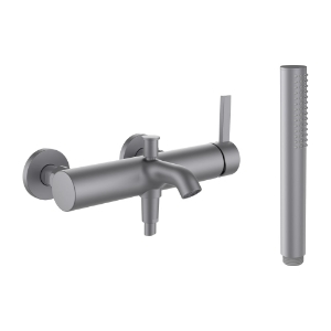 Bild von LAUFEN - KARTELL LAUFEN - Bademischer, Anschlussdistanz 153 mm, Ausladung 170 mm, mit Verschraubungen, mit Kunststoffschlauch 1800 mm, mit Handbrause TwinStick, PVD inox look, Art.Nr. :H3213370901421