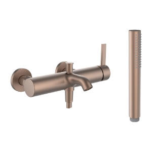 Bild von LAUFEN - KARTELL LAUFEN - Bademischer, Anschlussdistanz 153 mm, Ausladung 170 mm, mit Verschraubungen, mit Kunststoffschlauch 1800 mm, mit Handbrause TwinStick, PVD Rosegold gebürstet, Art.Nr. :H3213371681421