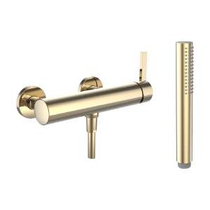 Bild von LAUFEN - KARTELL LAUFEN - Duschenmischer, Anschlussdistanz 153 mm, mit Verschraubungen, mit Kunststoffschlauch 1800 mm, mit Handbrause TwinStick, PVD Gold, Art.Nr. :H3313370011421