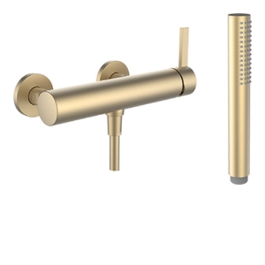 Bild von LAUFEN - KARTELL LAUFEN - Duschenmischer, Anschlussdistanz 153 mm, mit Verschraubungen, mit Kunststoffschlauch 1800 mm, mit Handbrause TwinStick, PVD Blassgold matt, Art.Nr. :H3313370831421