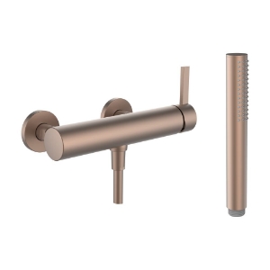 Bild von LAUFEN - KARTELL LAUFEN - Duschenmischer, Anschlussdistanz 153 mm, mit Kunststoffschlauch 1800 mm, mit Handbrause TwinStick, PVD Rosegold gebürstet, Art.Nr. :H3313371681421