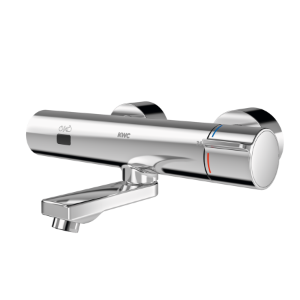 Bild von KWC F5E-Therm - F5ET1103, Elektronik-Thermostat-Wandbatterie mit Batteriebetrieb, Ausladung des Auslaufs:260 mm, C-Modul:optional, mit Rückflussverhinderer:ja, A3000 open-kompatibel:nein, Art.Nr. : 3600004011