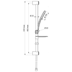 Bild von KWC DELABIE - Brausegarnitur 5-strahlig, Brausestange d 25, 803 - Handbrause 5-strahlig d 100, Brauseschlauch 1,5 m, Seifenablage verchromt, Art.Nr. : 803