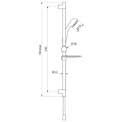 Bild von KWC DELABIE - Brausegarnitur 1-strahlig, Brausestange d 22, 801 - Handbrause 1-strahlig d 70, Brauseschlauch 1,5 m, Seifenablage transparent, Art.Nr. : 801