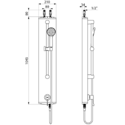 Bild von KWC DELABIE - Duschelement mit sequentieller Mischbatterie SECURITHERM, Duschsystem mit Thermostat-Mischbatterie ohne Rückflussverhinderer, H9636 - Anschluss G 1/2B von oben mit geraden Vorabsperrungen, Handbrause mit Brauseschieber, Art.Nr. : H9636