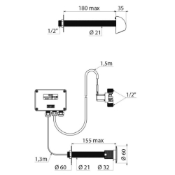 Picture of KWC DELABIE - Duschkombination TEMPOMATIC, Elektronisch, 452159 - Duschkombination Armatur und Brausekopf - Netzbetrieb 230/6 V, G 1/2B, Wandstärke ≤ 155 mm, Art.Nr. : 452159