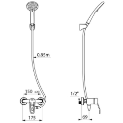 Picture of KWC DELABIE - Selbstentleerendes Duschsystem mit EP-Einhebelmischer, Duschsystem mit Mischbatterie mit Druckausgleichsfunktion, 2539EPHYG - EP-Kartusche - Bügelgriff lang - S-Anschlüsse STOP/CHECK, Art.Nr. : 2539EPHYG