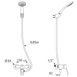 Picture of KWC DELABIE - Selbstentleerendes Duschsystem mit EP-Einhebelmischer, Duschsystem mit Mischbatterie mit Druckausgleichsfunktion, 2539EPSHYG - EP-Kartusche - Bügelgriff lang - Standard S-Anschlüsse, Art.Nr. : 2539EPSHYG