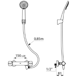 Picture of KWC DELABIE - Selbstentleerendes Duschsystem SECURITHERM mit Thermostat, Zweigriff-Thermostatarmatur, H9739HYG - Mit S-Anschlüssen STOP/CHECK, Art.Nr. : H9739HYG