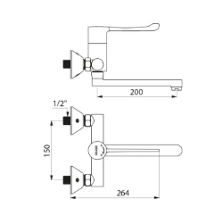 Picture of KWC DELABIE - Sequentieller Waschtisch-Einhebelmischer für Wandmontage, Sequentieller Einhebelmischer mit festem Auslauf, 2437 - Fester Auslauf L. 200 - S-Anschlüsse STOP/CHECK, Mittenabstand 150 mm, Art.Nr. : 2437