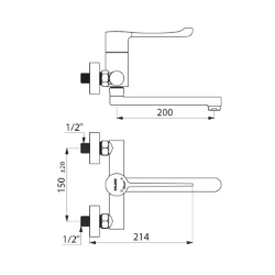 Bild von KWC DELABIE - Sequentieller Waschtisch-Einhebelmischer für Wandmontage, Sequentieller Einhebelmischer mit festem Auslauf, 2437S - Fester Auslauf L. 200 - Standard S-Anschlüsse, Mittenabstand 150 mm, Art.Nr. : 2437S