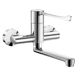 Picture of KWC DELABIE - Sequentieller Waschtisch-Einhebelmischer für Wandmontage, Sequentieller Einhebelmischer mit Schwenkauslauf, 2436 - Schwenkauslauf L. 200 - S-Anschlüsse STOP/CHECK, Mittenabstand 150 mm, Art.Nr. : 2436