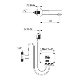Bild von KWC DELABIE - Elektronisches Ventil TEMPOMATIC mit Wechselauslauf BIOCLIP, Wandventil mit Infrarotsensor und Edelstahlauslauf, 20804T2 - Netzbetrieb - Mit Edelstahl-Wechselauslauf G 3/8B, Art.Nr. : 20804T2