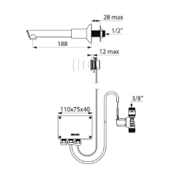 Picture of KWC DELABIE - Elektronisches Ventil TEMPOMATIC mit Wechselauslauf BIOCLIP, Wand-Ventil mit Infrarotsensor und Einmalauslauf, 20801T2 - Netzbetrieb - Mit abnehmbarem Einmalauslauf G 3/8B, Art.Nr. : 20801T2