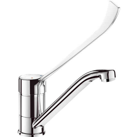 Picture of KWC DELABIE - Einhebelmischer für Spültisch oder Waschrinne, Einhebelmischer für Einlochmontage mit Schwenkauslauf H. 145 L. 215, 2210L - Auslauf H. 145 L. 215 - Durchfluss 9 l/min - Hygienehebel, Art.Nr. : 2210L