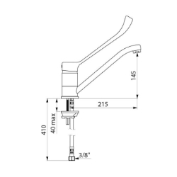 Picture of KWC DELABIE - Einhebelmischer für Spültisch oder Waschrinne, Einhebelmischer für Einlochmontage mit Schwenkauslauf H. 145 L. 215, 2210L - Auslauf H. 145 L. 215 - Durchfluss 9 l/min - Hygienehebel, Art.Nr. : 2210L