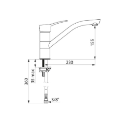 Picture of KWC DELABIE - Einhebelmischer für Spültisch oder Waschrinne, Einhebelmischer für Einlochmontage mit Schwenkauslauf H. 155 L. 230, 2510T - Auslauf H. 155 L. 230 - Durchfluss 9 l/min - Bediengriff, Art.Nr. : 2510T