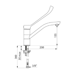 Picture of KWC DELABIE - Einhebelmischer für Spültisch oder Waschrinne, Einhebelmischer für Einlochmontage mit Schwenkauslauf H. 155 L. 230, 2510L - Auslauf H. 155 L. 230 - Durchfluss 9 l/min - Hygienehebel, Art.Nr. : 2510L