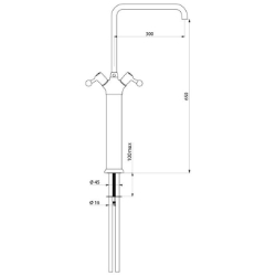 Picture of KWC DELABIE - Zweigriffmischer für Einloch-Standmontage - 100 l/min, Zweigriffmischer auf Standsäule mit Auslauf H. 650 L. 300, 5612 - Zweigriffmischer für Einloch-Standmontage - 100 l/min - auf Standsäule - H. 650 L. 300, Art.Nr. : 5612